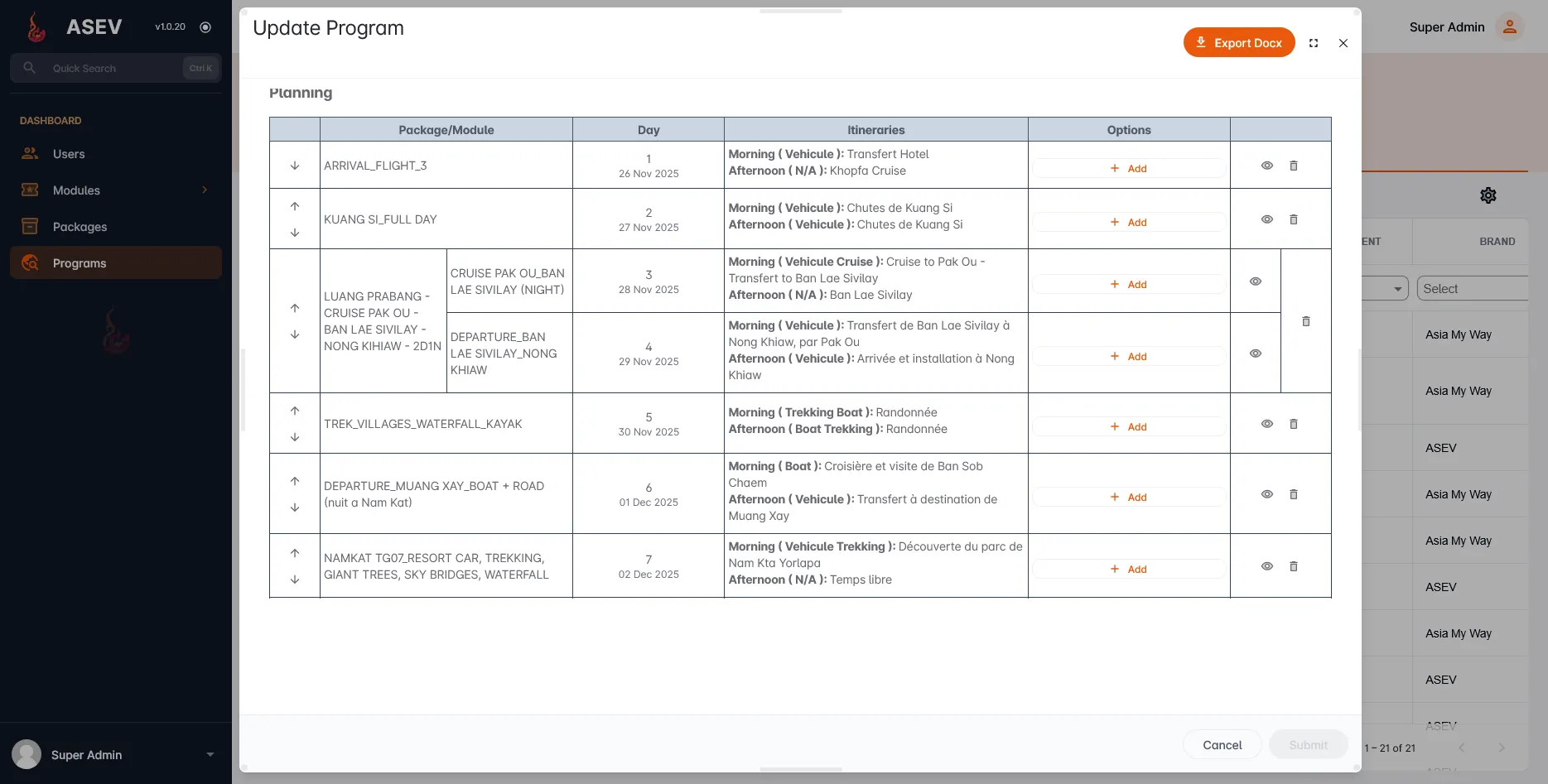 ASEV Travel - Internal Tour Management Platform